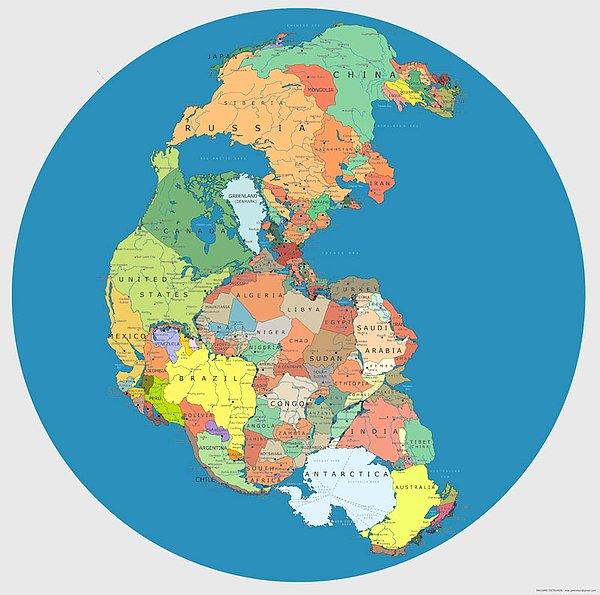 5. Şimdiki sınırlarımızla ülkeler Pangea Kıtasında olsaydı.