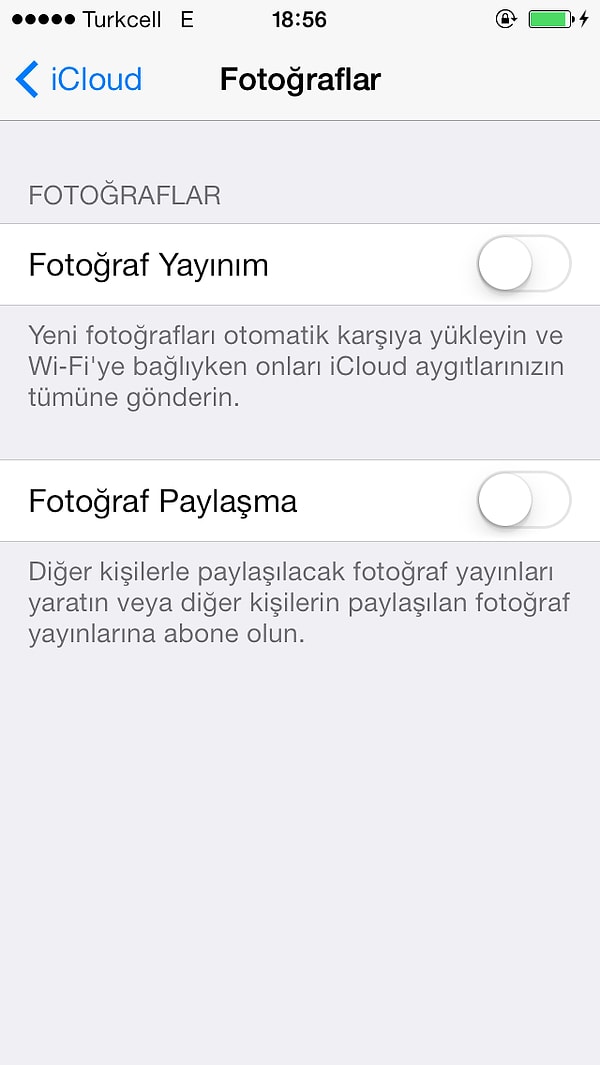 4. iCloud sekmesinde Fotoğraflar'a tıklayarak Fotoğraf Yayınım'ı kapatın.