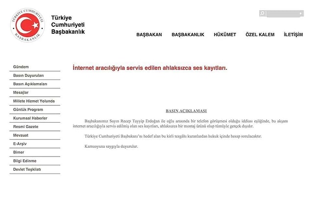Başbakanlık'tan Ses Kaydı Açıklaması
