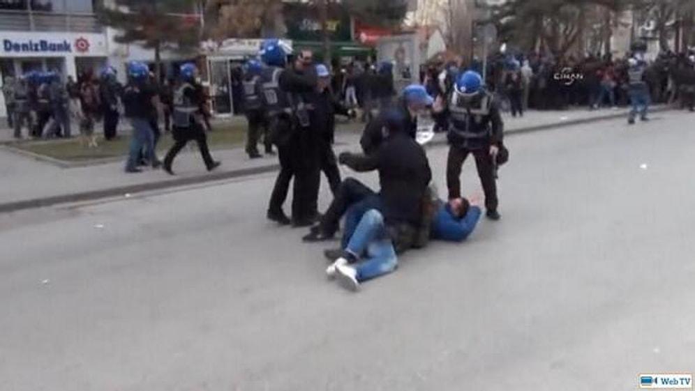 Eskişehir'de Eylemcinin Üstünde 'Zıplayan' Polis Kamerada