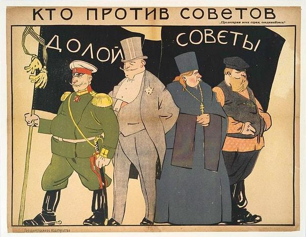 4. Sovyetlere karşı olanlar kim: Beyaz Ordu askeri, kapitalist, papaz ve şişko toprak sahibi