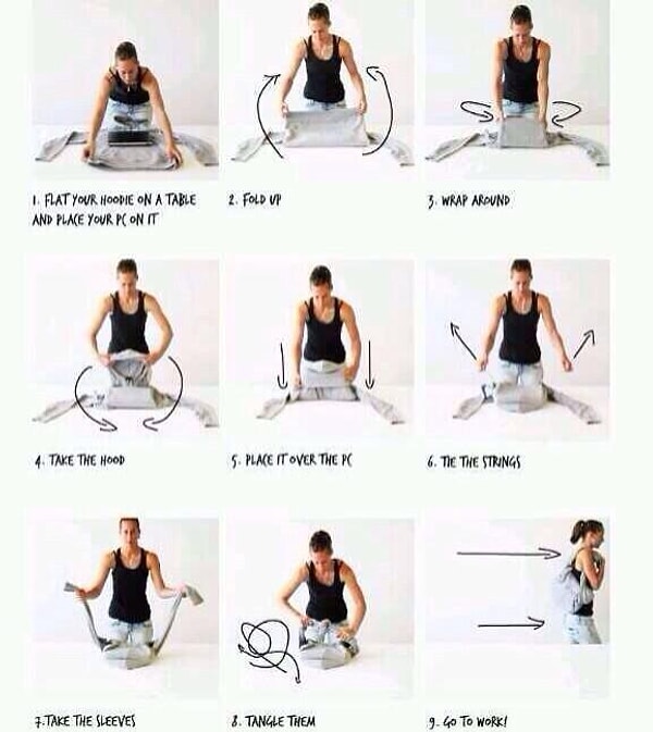 31. Пуловер с капюшоном может стать рюкзаком для ноутбука.