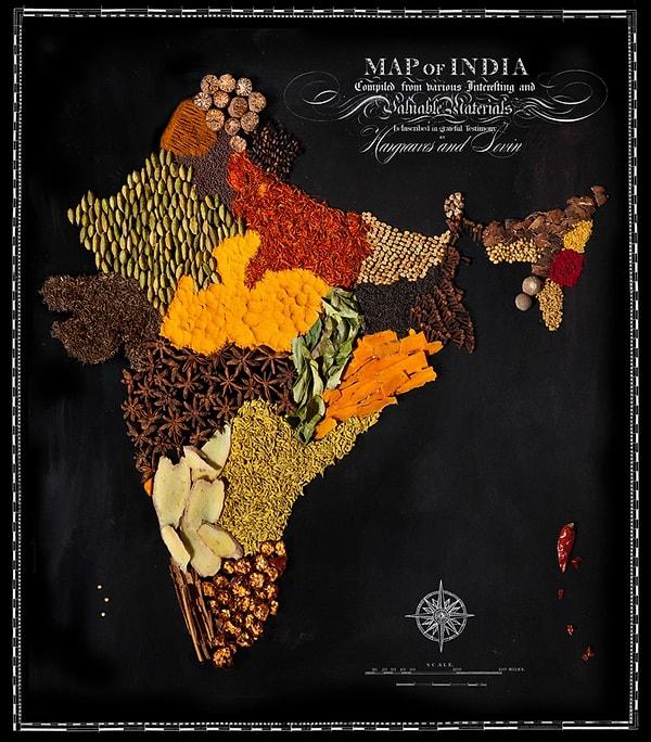 1. Baharatlardan yapılmış Hindistan haritası