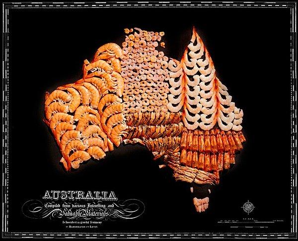 6. Karideslerden yapılmış Avustralya haritası