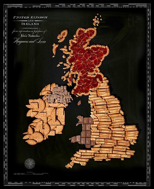 7. Bisküvilerden yapılmış Birleşik Krallık ve İrlanda haritası