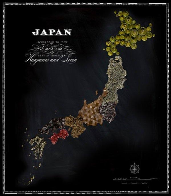 8. Deniz yosunundan yapılmış Japonya haritası