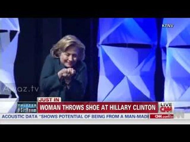 Hillary Clinton'a Las Vegas'da konuşması sırasında ayakkabı atılması
