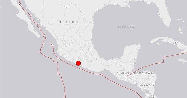 Depremin meydana geldiği yer kırmızı olarak nokta gösterilmiş