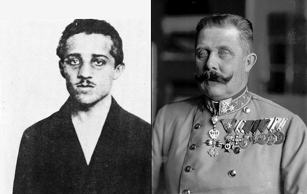 4. Suikastçı Sırp milliyetçisi Gavrilo Princip ve kurbanı veliaht Arşidük Franz Ferdinand