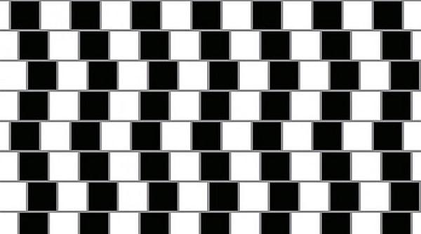 19. Bu yatay çizgiler eğimli ve düzensiz olarak gözükmektedir, fakat yeterince bakarsanız aslında çizgilerin birbirlerine paralel olduklarını görebilirsiniz