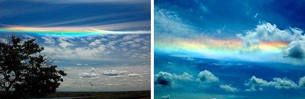 18. Ateş Gökkuşağı: Sirius bulutlarının mevcut olduğu ve güneşin tepede bulunduğu dönemlerde, buz kristallerinin yatay olarak hizalanmış olmasından dolayı meydana gelen ve normal gökkuşağının aksine düz bir yapıya sahip olan gökkuşağı türüdür.