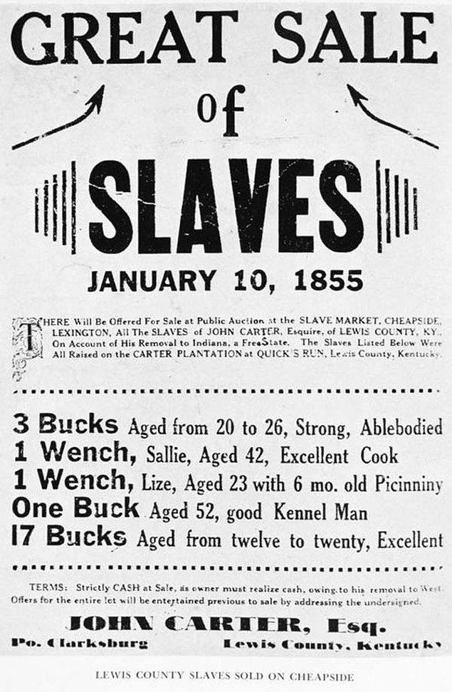 9. 1800'lerde basılmış bir köle satış ilanı.
