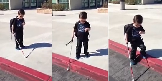 Görme Engelli Çocuğun Baston ile İlk Adımı