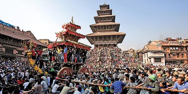 47) Nepal yeni yıl kutlaması Bisket Jatra'ya gidin