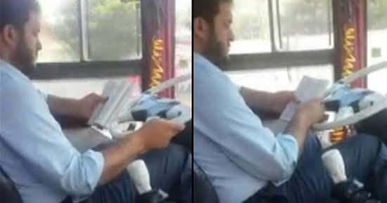 Seyir Halindeyken Kitap Okuyan Otobüs Şoförü Kamerada!
