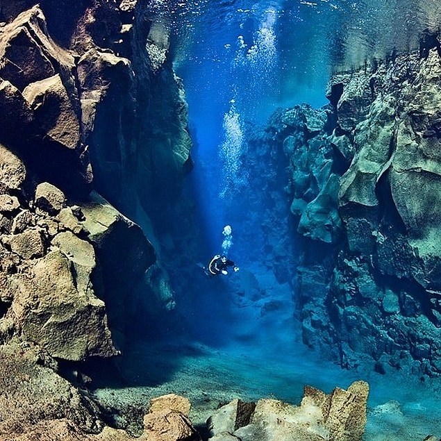 52. ' Tektonik Plaka arasındaki dalgıç, Pingvellir Ulusal Parkı, İzlanda