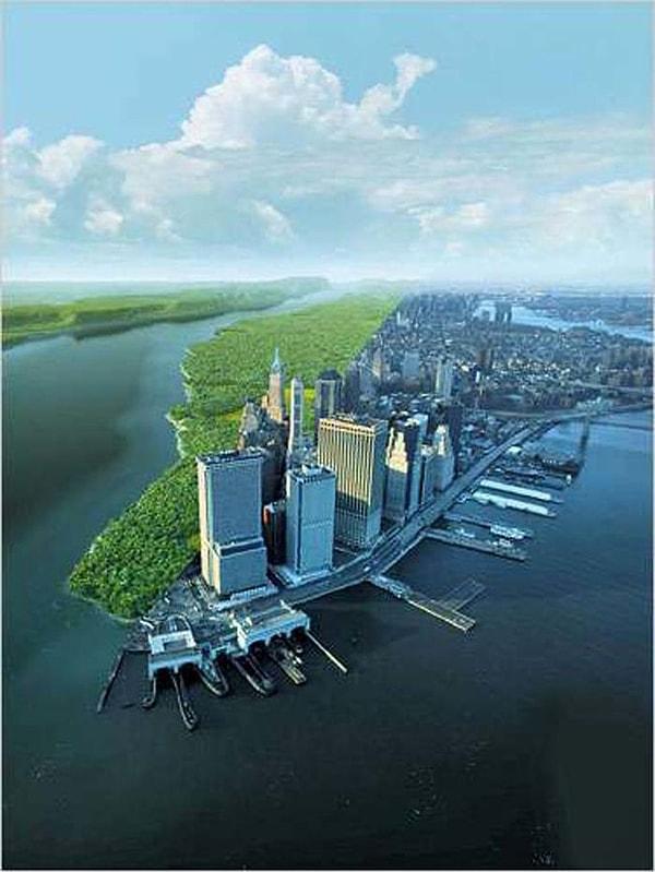 19. 400 yıl önce Manhattan ve bugün Manhattan yan yana koyulmuş.