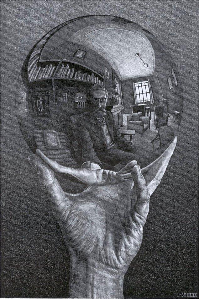M.C Escher - Küre aynada otoportre ( Mick Jagger son derece laubali bir tip)