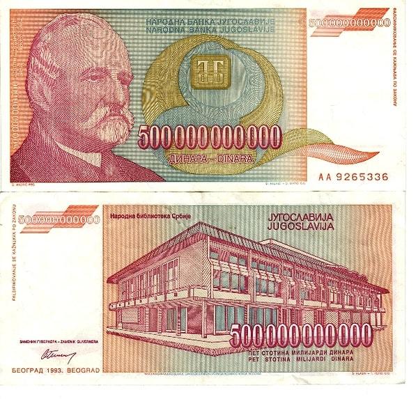22. Yugoslavya'nın 500.000.000.000 Dinara'lık Banknotu