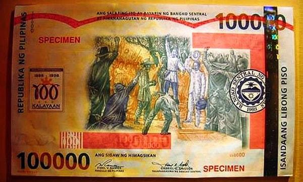 25. Filipinler'in 100.000 Peso'luk Banknotları