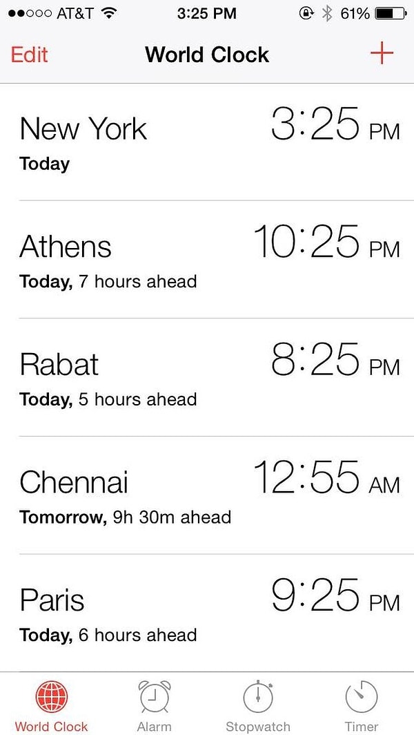 20. Telefonunuzun "Dünya Saatleri" kısmında tek bir şehre ait saat görmek neredeyse imkansızdır.