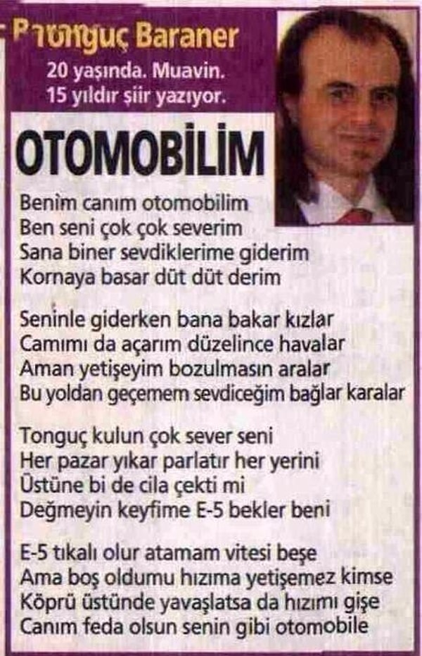 5. Bu şiirimizde şair otomobiline duyduğu sevgiye değinmiş.