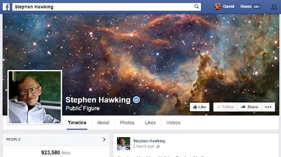 Stephen Hawking Facebook'ta