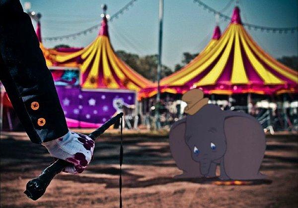 7. Sirklerde ağır işkence gören Dumbo.