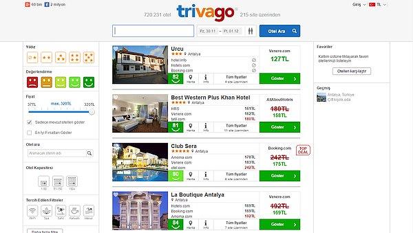 8. Otel Siteleri Sepeti -Trivago.com