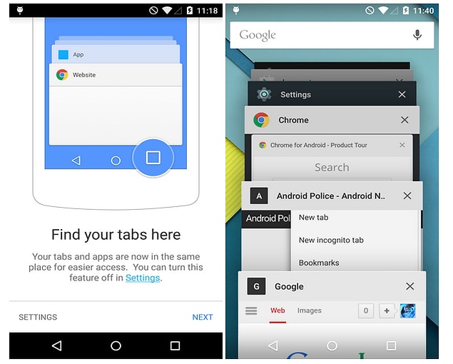2. Açık Olan Chrome Sekmeleri Artık Son Uygulamalar Menüsünde