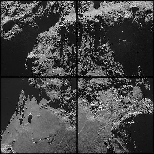 16. Rosetta tarafından 18 Ekim'de, yıldızın merkezine 9.9 kilometre uzaklıktan elde edilen görüntü: