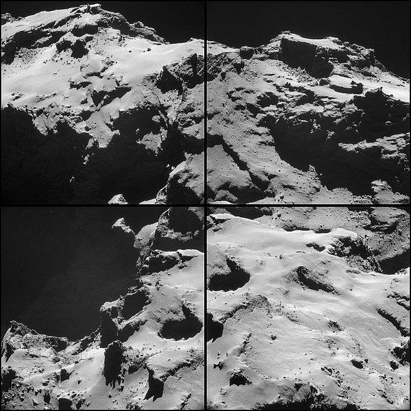18. Rosetta tarafından 15 Ekim'de, yıldızın merkezine 9.9 kilometre uzaklıktan elde edilen görüntü: