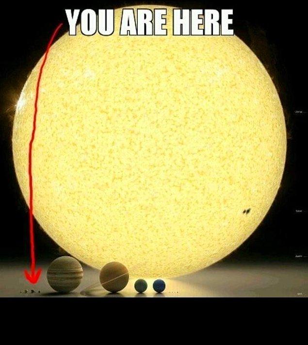 9. Tabii ki Güneş ile karşılaştırıldığında gerçekten küçük olduğunu hatırlayalım