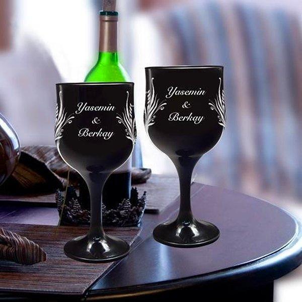 Aşıklara Özel Şarap Kadehleri - Lazer İşlemeli Çiftli Set
