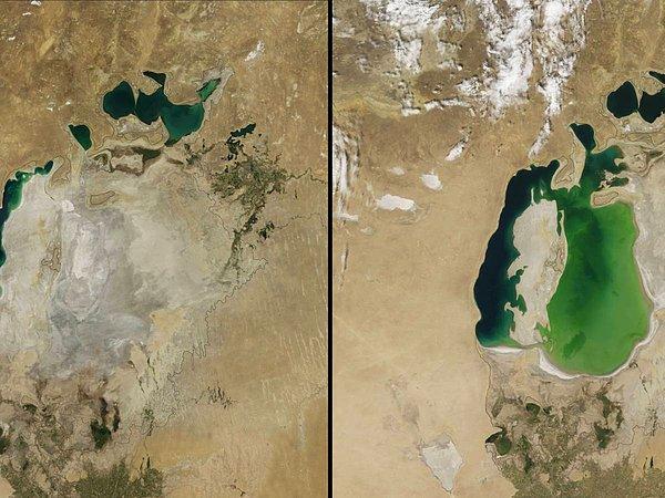 4. 2000 ve 2014 yıllarında Aral Gölü.
