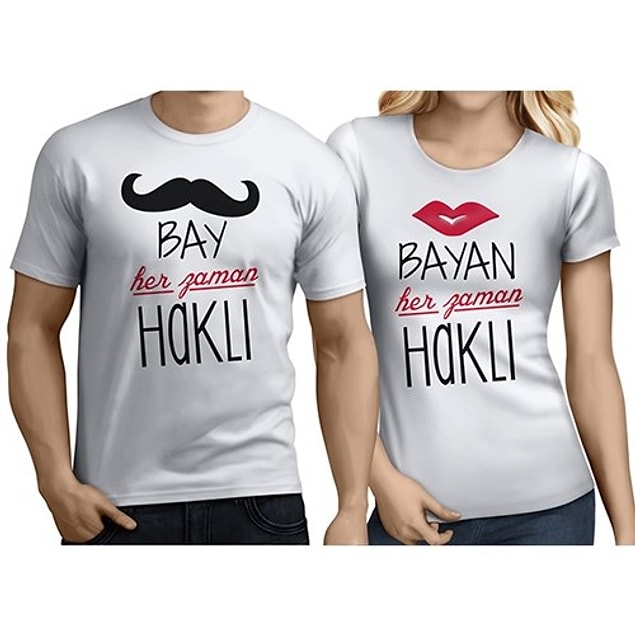 Sevgili Tişörtleri - Beyaz - Bay Bayan Haklı