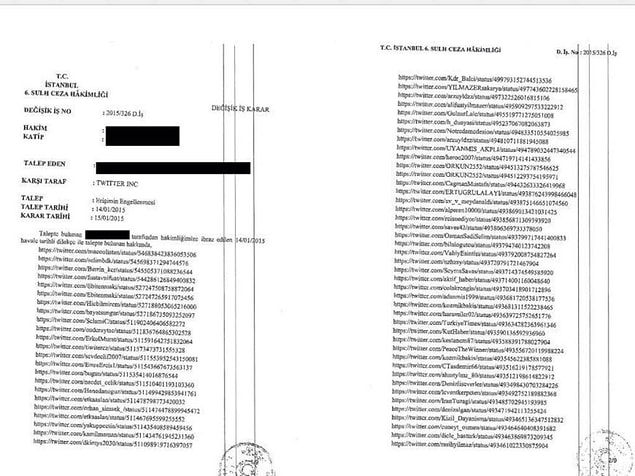 İşte Twitter'da paylaşılan, birçok hesabın yer aldığı mahkeme kararı