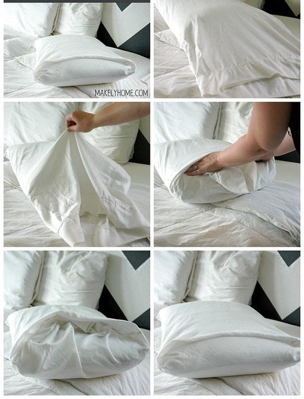 11. Büyük boy yastık çarşafını normal boy yastığa takmak;