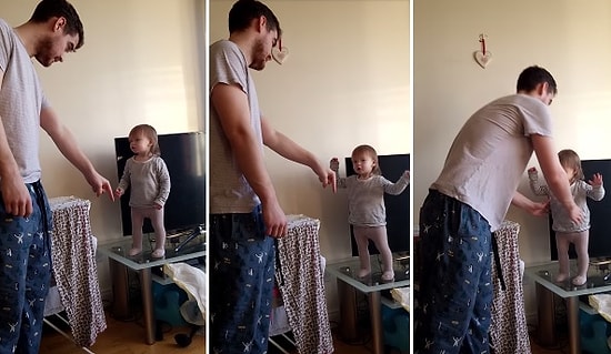 Masadan İnmemek için Tüm Tatlılığıyla Babasıyla Tartışan Bebek