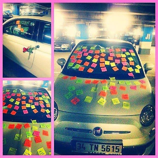 10. Sevgilinizin arabasını aşk notlarıyla süsleyin:)