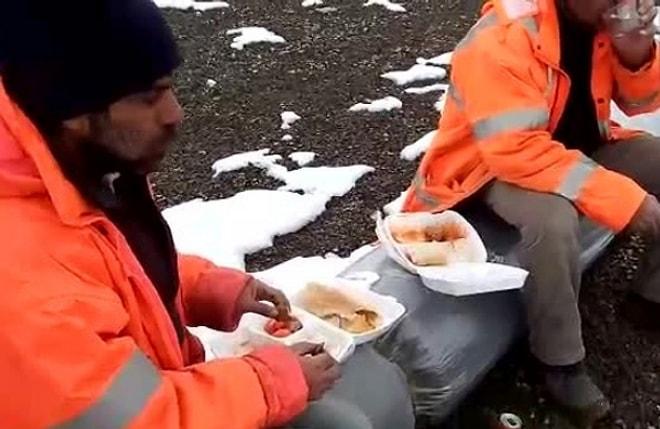 ‘Yemekhane Kirlenir’ Diye İçeri Alınmayan BOTAŞ İşçileri Dondurucu Soğukta Yemek Yiyor