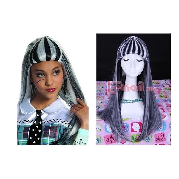 Monster High Frankie siyah beyaz cosplay peruk