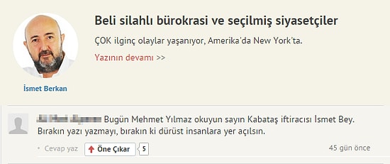 İsmet Berkan'ın Hürriyet Okuyucu Yorumları Üzerinden Kabataş Yalanı ile İmtihanı