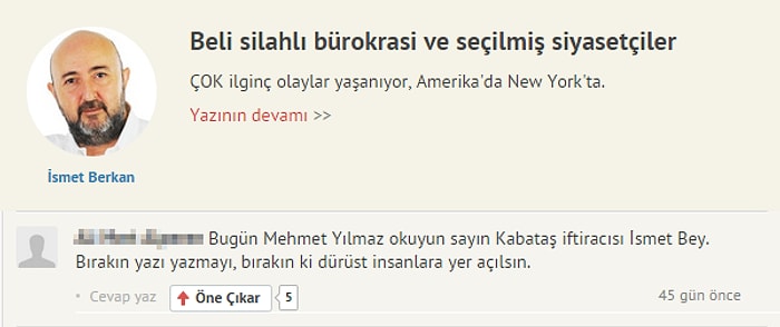 İsmet Berkan'ın Hürriyet Okuyucu Yorumları Üzerinden Kabataş Yalanı ile İmtihanı
