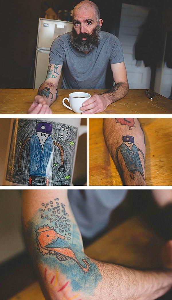 12. Oğlunun 5 yaşından beri yaptığı resimleri dövme olarak koluna yaptıran bu baba...
