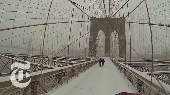 Şemsiye Üstü Kameradan Karlar İçindeki New York