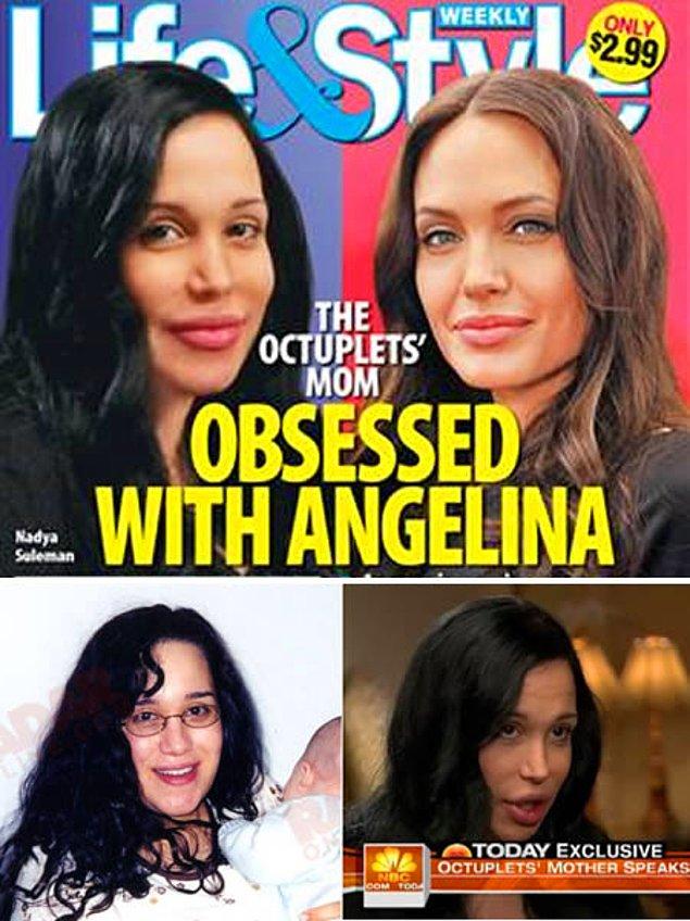 5. Aynı anda sekiz bebek doğurmasıyla gündeme gelen Nadya Suleman da Angelina Jolie'ye benzemek amacında..