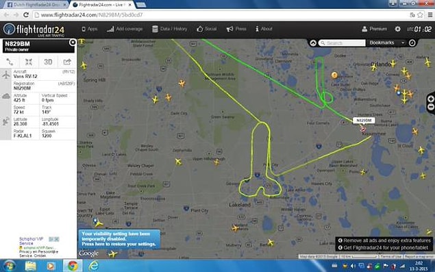 Havacılık hayranlarının olduğu Flightradar24'ün twitter adresine koyulan bir fotoğrafta, insanlar Lakeland, Florida üzerinde seyreden farklı bir şey olduğunu gördüler.