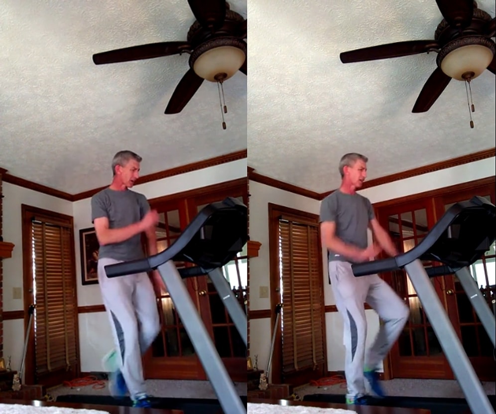 Yürüme Bandı Üzerinde 'Like Jagger' Eşliğinde Dans Figürlerini Sergileyen Adam