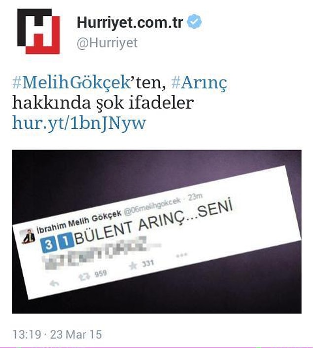 Hürriyet'in paylaşımı şu şekil: